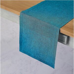 Solino Home Linen Table 100% Pure Linen Chambray Teal Table Runner 14 x 36 Inch